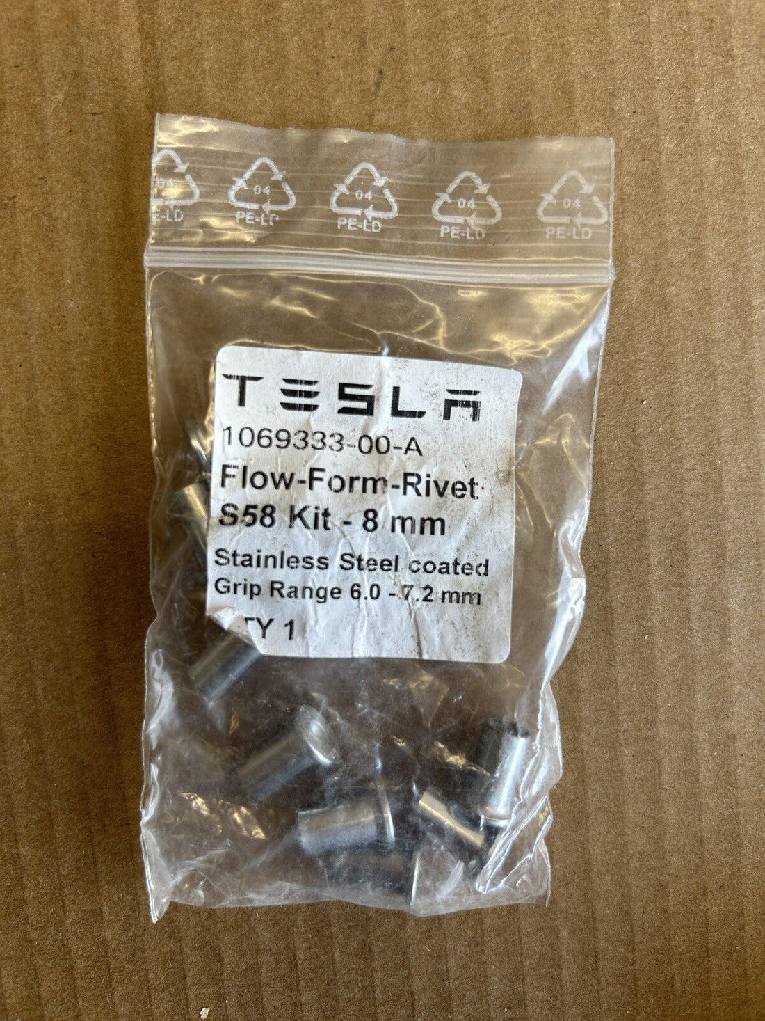 ✅ Tesla 1069333-00-A Flow Form Rivet S58 8mm size Grip Range 6.0-7.2 mm, 10 Pcs