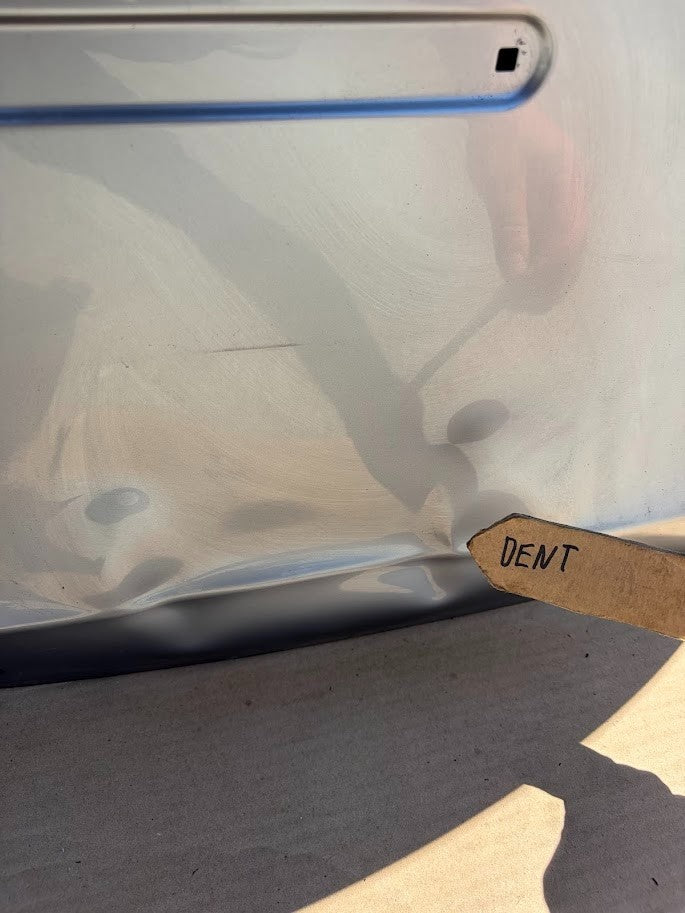 ✅ 20-23 Tesla Model Y Rear Trunk Lid Silver w/dent and scratches